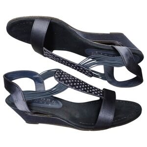 New York Transit Strappy Sandals Womens US Size 11M Navy Wedge Heel Slip On
